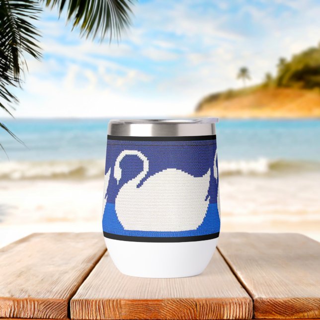 White Swan in Cool Blue Lake Artisan Crochet Print (Beach)