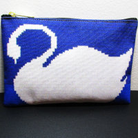 White Swan In Cool Blue Lake Artisan Crochet Print