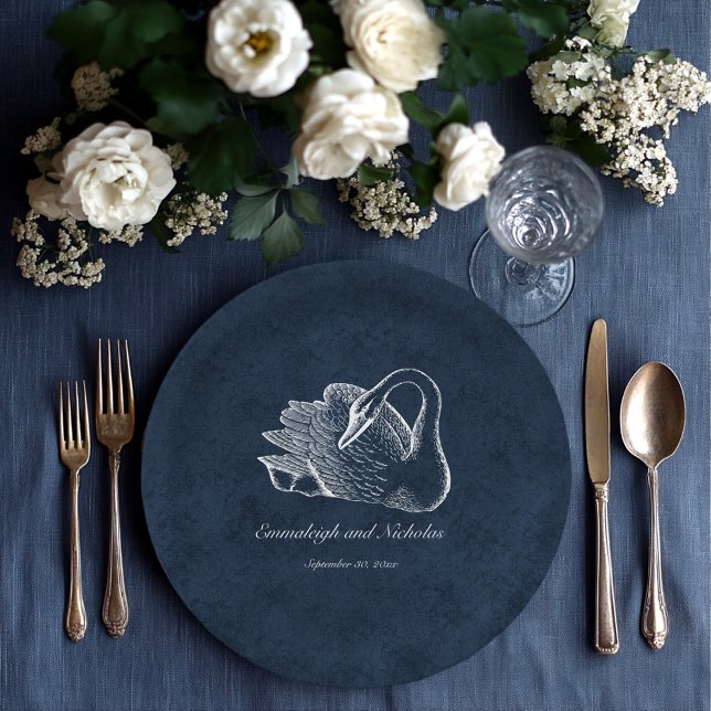 White Swan Navy Blue Paper Plate (Creator Uploaded)