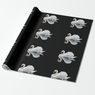 White swan on a black background wrapping paper