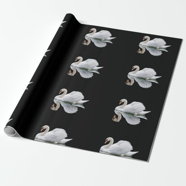 White swan on a black background  wrapping paper (Unrolled)