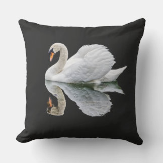 White swan on black background cushion