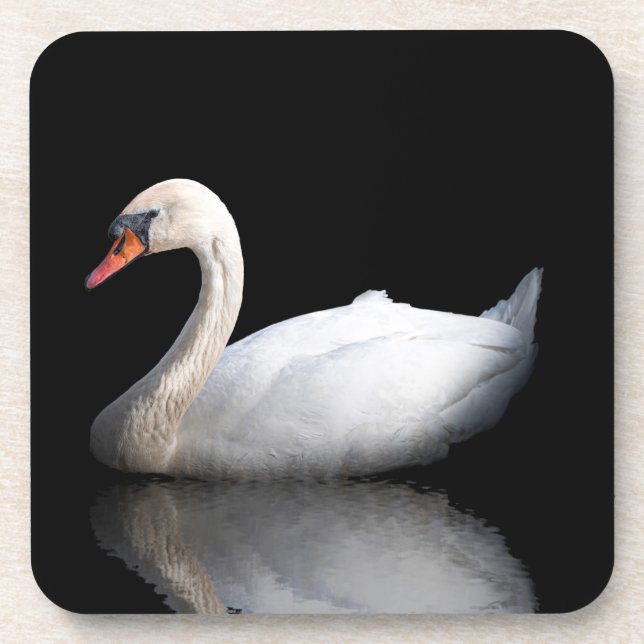 White swan on black coaster (Front)