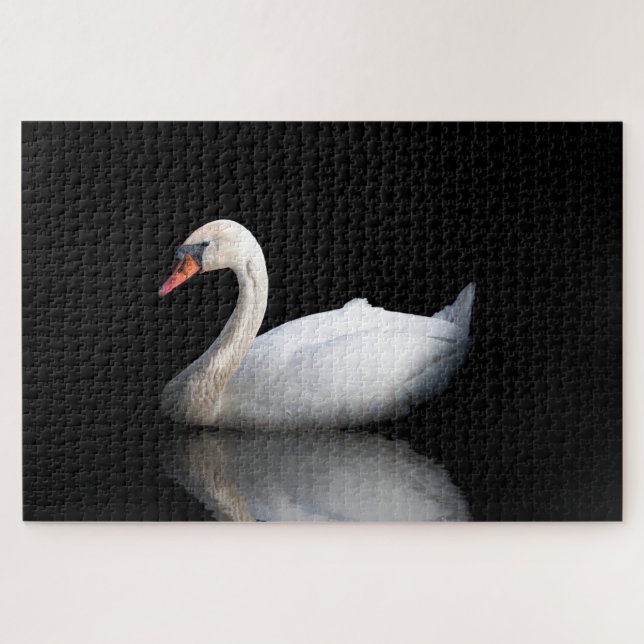White swan on black jigsaw puzzle (Horizontal)