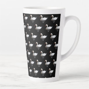 White swan on black latte mug