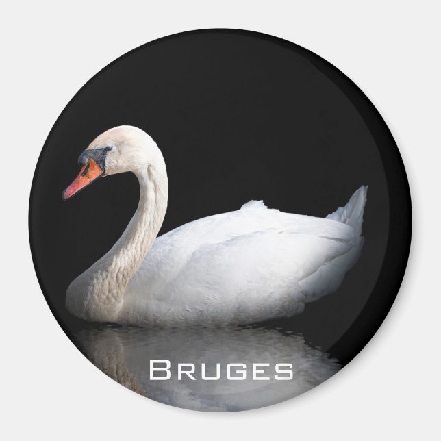 White swan on black magnet (Front)
