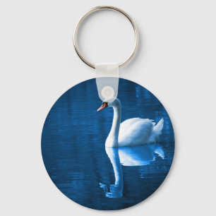 White Swan on Blue Waters Key Chain