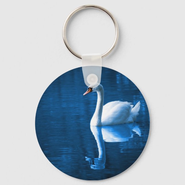 White Swan on Blue Waters Key Chain (Front)