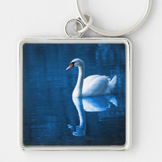 White Swan on Blue Waters Key Chain (Front)