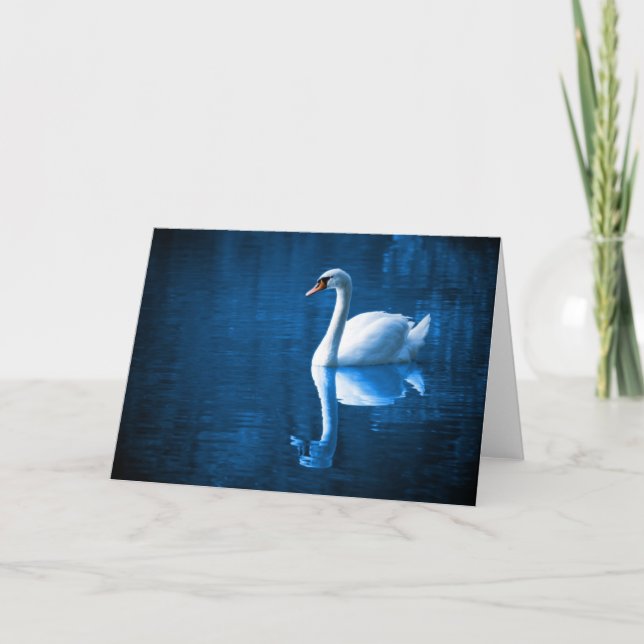 White Swan on Blue Waters Note Card (Front)
