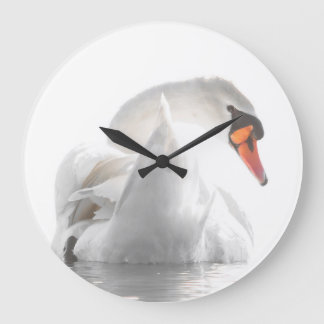 White Swan on Water Large Clock