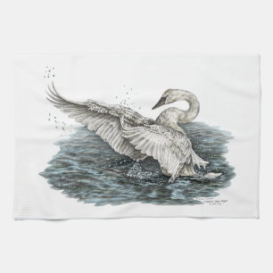 White Swan on Water Tea Towel