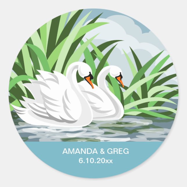 White Swan Pair Wedding Sticker (Front)