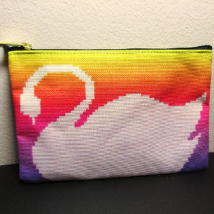 White Swan Pastel Rainbow Artisan Crochet Print    Accessory Pouch
