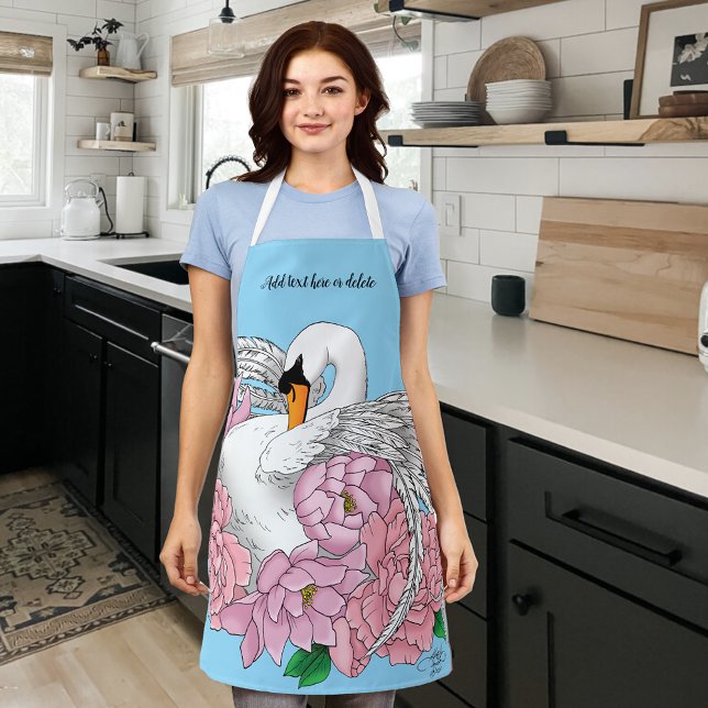 White Swan Pink Flowers Apron (Creator Uploaded)