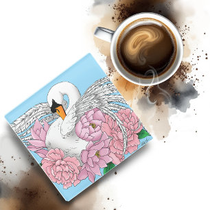 White Swan Pink Flowers Glass Coaster