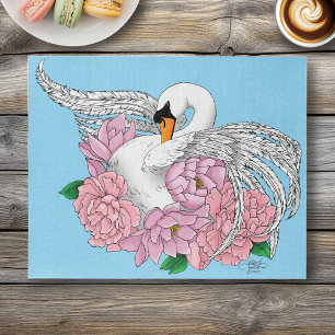 White Swan Pink Flowers Jigsaw Puzzle