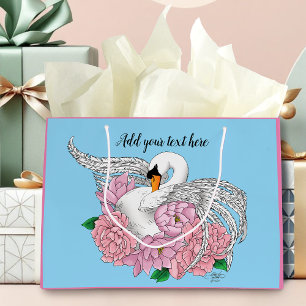White Swan Pink Flowers Large Gift Bag