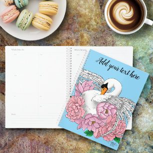 White Swan Pink Flowers Planner