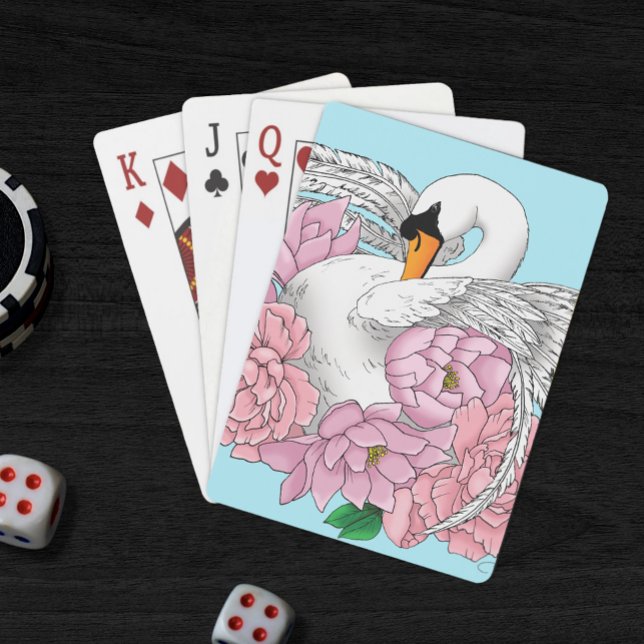 White Swan Pink Flowers Playing Cards (Creator Uploaded)