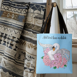White Swan Pink Flowers Tote Bag
