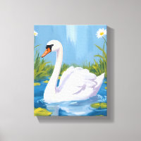 White Swan | Pond Watercolor Bird Painting
