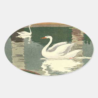 White Swan Reflected on the Lake Oval Sticker
