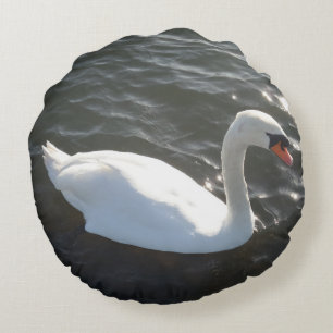 White Swan Round Pillow