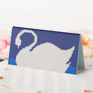 White Swan Silhouette Blue Designer Crochet Print