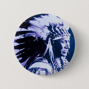White Swan Sioux Chief Lakota Vintage 6 Cm Round Badge
