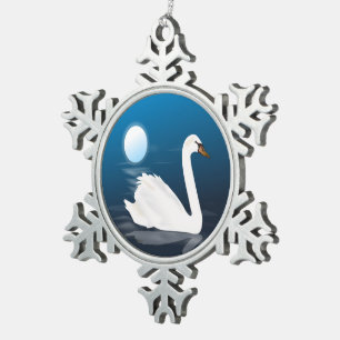 WHITE SWAN SNOWFLAKE PEWTER CHRISTMAS ORNAMENT