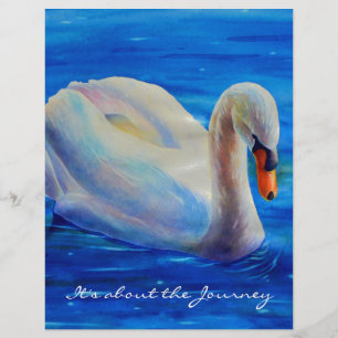 White swan watercolor painting, about the journey