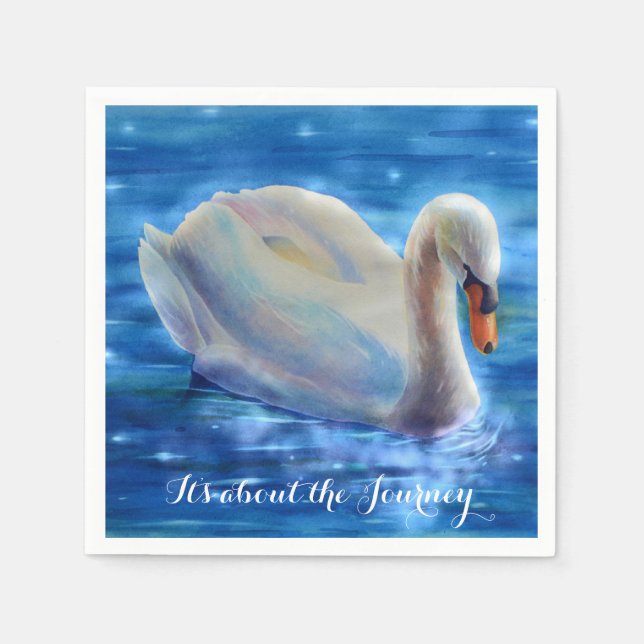 White swan watercolor painting, about the journey napkin (Front)