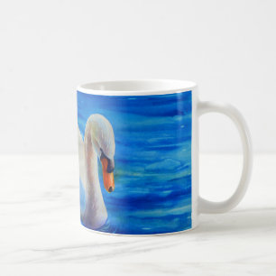 White swan, watercolor painting coffee mug