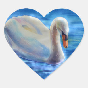 White swan watercolor painting heart sticker