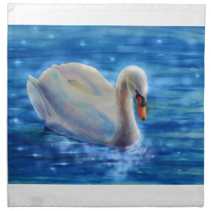 White swan watercolor painting napkin