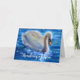White swan watercolor painting, thinking of you card