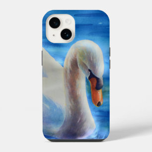 White swan watercolor painting, waterfowl, bird Ca iPhone 14 Case