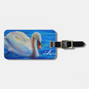 White swan watercolor painting, waterfowl, bird luggage tag