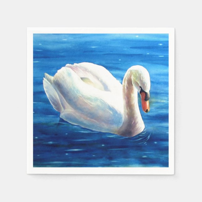 White swan watercolor painting, waterfowl, bird napkin (Front)