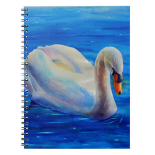 White swan watercolor painting, waterfowl, bird notebook
