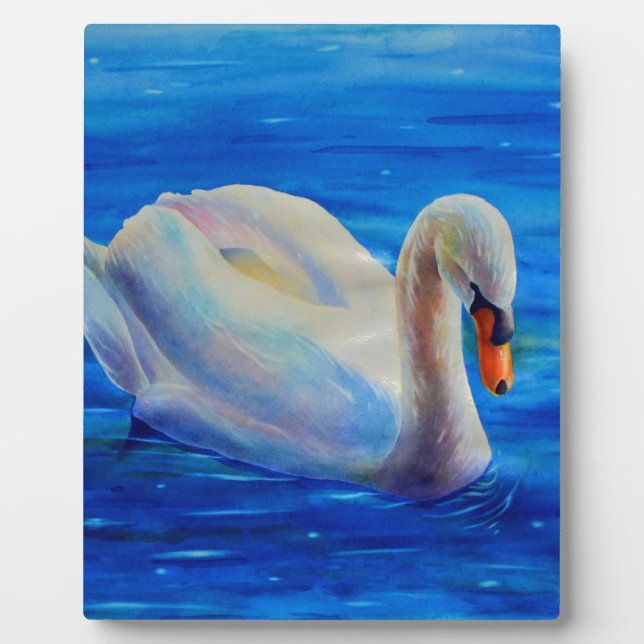 White swan watercolor painting, waterfowl, bird plaque (Front)