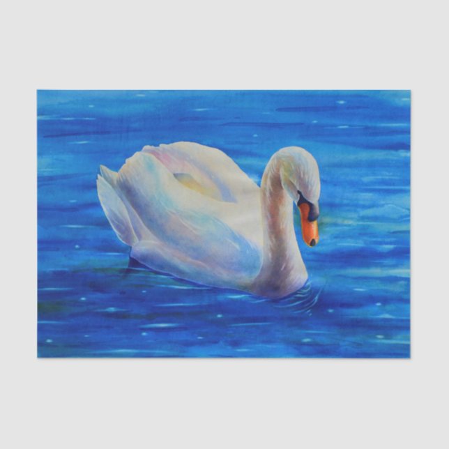 White swan watercolor painting, waterfowl, bird tissue paper (Front)