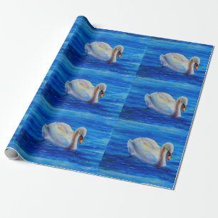 White swan watercolor painting, waterfowl, bird wrapping paper