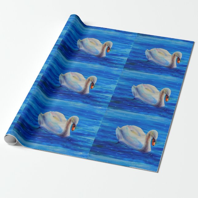 White swan watercolor painting, waterfowl, bird wrapping paper (Unrolled)