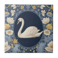 White Swan William Morris style Left facing Bird