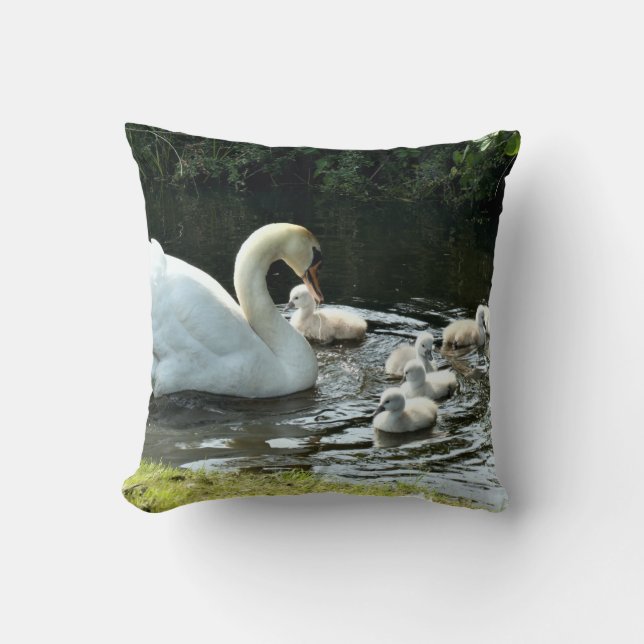 White Swan with Chicks Cushion (Front)