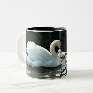 White Swan with Chicks Two-Tone Coffee Mug