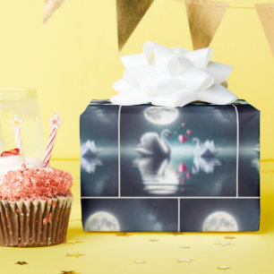 White Swan With Origami Swan and Hearts Wrapping Paper