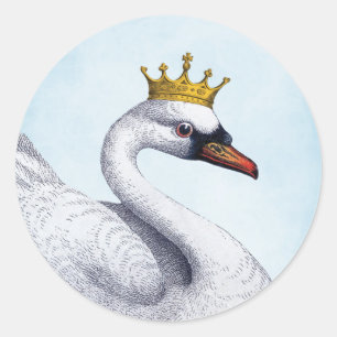 White Swan with Vintage Gold Crown Classic Round Sticker